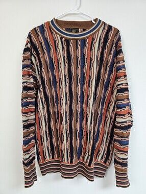 90s Inspired 3D Textured Knit Oversized Grandpa Sweater F/X Fusion Cotton Blend